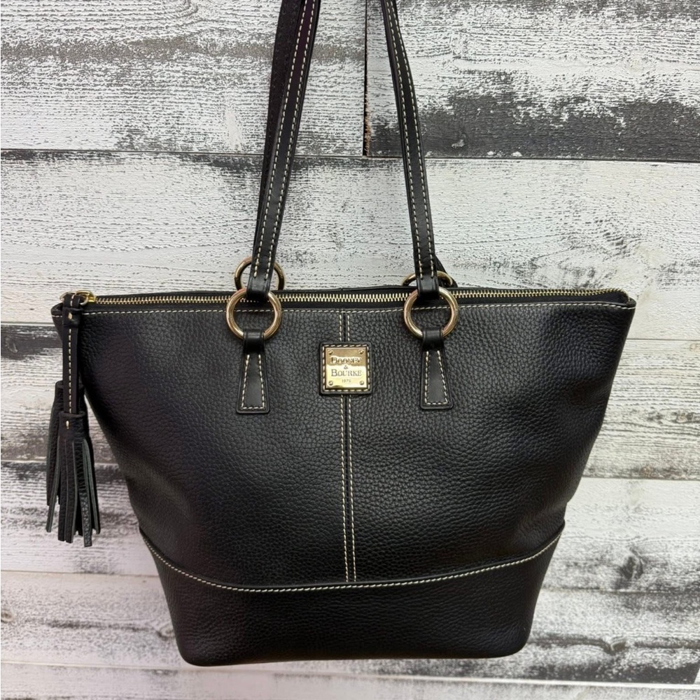 Dooney & Bourke Toby Tote Small Black Pebble Leather Zipper Saffiano - Picture 4 of 7